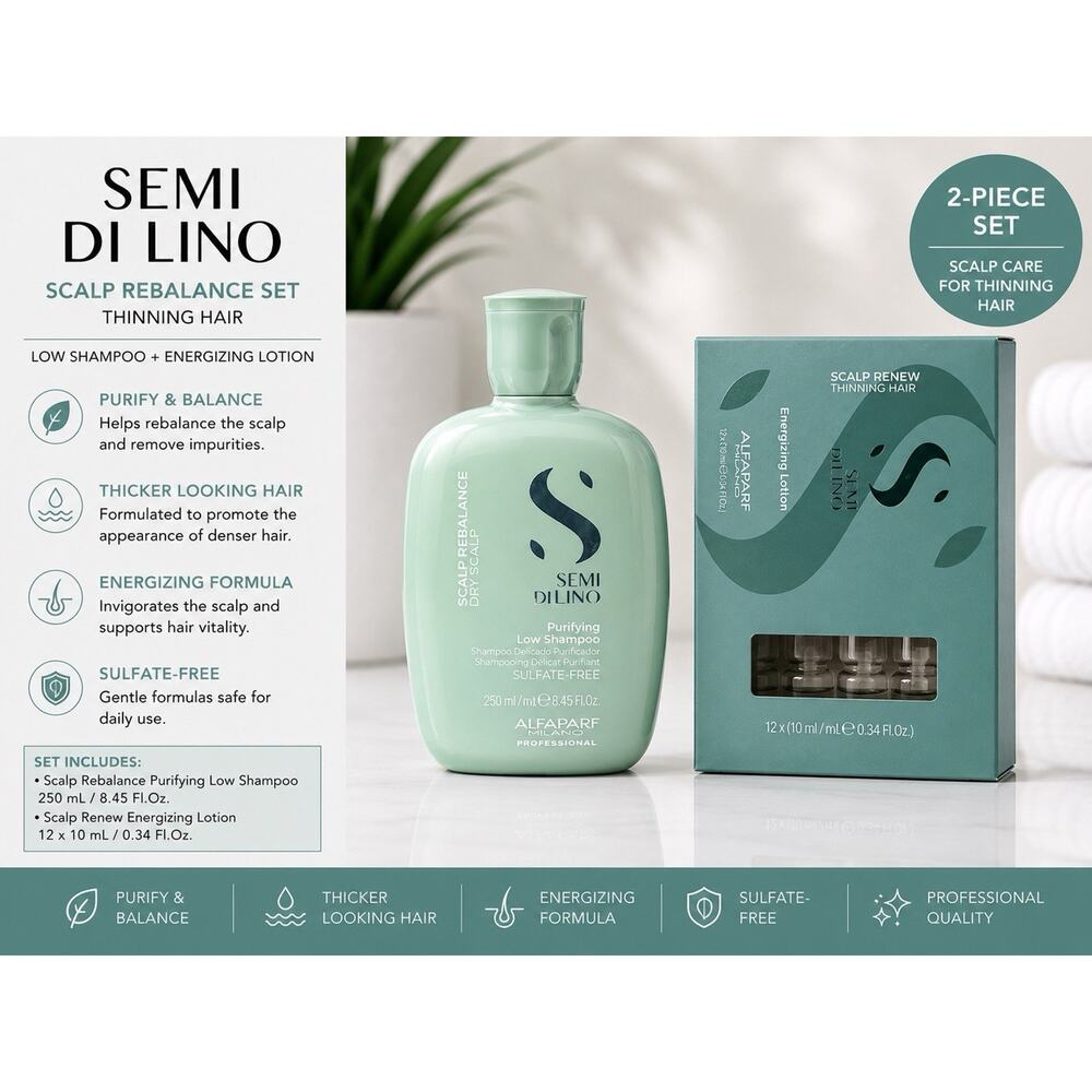 Alfaparf Semi Di Lino Purifying Shampoo 8.45oz + Energizing Lotion Set